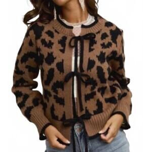 NEW SO ME open front sweater cardigan in leopard brown